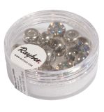 Glass large-hole bead,transp.metal.9mm ø, silver iridescending