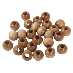 Perles en bois, polies, 15 mm ø