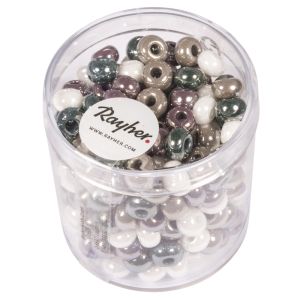 Glass large-hole bead,opaque,wh.-lila
