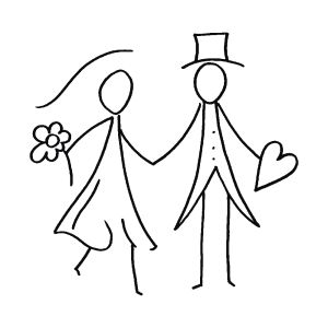 W. stamp Stick figure bridal couple