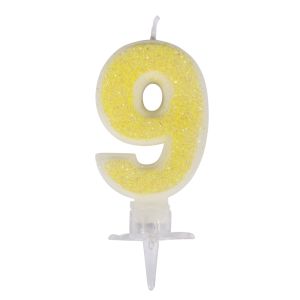 Numeral candle  9  with glitter&holder