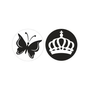 Labels, butterfly+crown, 30mm ø