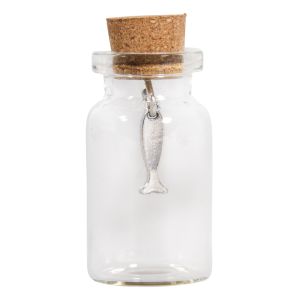 Small glass bottle w.Charm Fish, 2.2cm ø