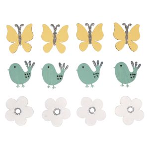 Holz Streuteile Schmetterling + Vogel