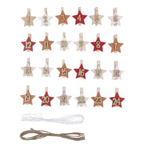 Advent numbers Star 1-24 on clothes pegs