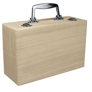 Wooden suitcase with plastic handles