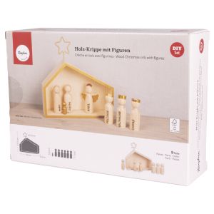 Wood Christmas crib w. figures, FSC 100%