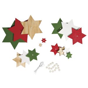 Set of wooden stars red7green tones
