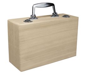 Coffre en bois avec poignée en plastique