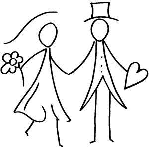 W. stamp Stick figure bridal couple