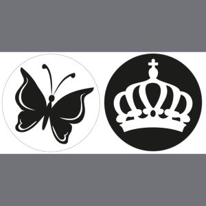 Labels Schmetterling+Krone, 30mm ø