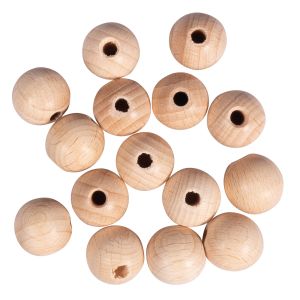 Raw-wood balls, drilled, 15mm ø
