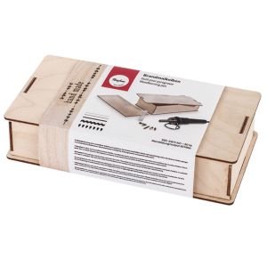 Brandmalkolben in Holzbox