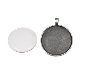 Metall- Fassung: Anhänger, 3,7cm ø, altsilber
