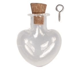 Breloque verre: Coeur, av.fermoir liège