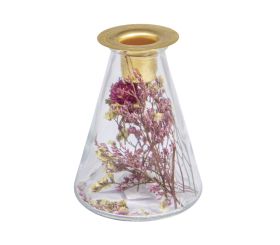 Glass vase w.dried flowers+candle holder