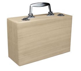 Wooden suitcase with plastic handles