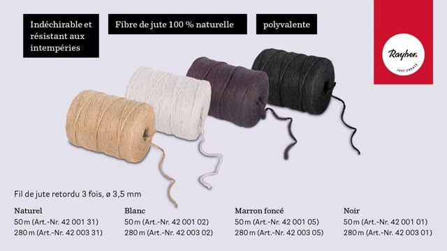 250 m, rouleau de fil coton 2 mm. Idéal crochet et macramé. Noir