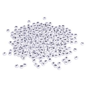 Perles en plastique avec chiffre, 6mm ø, blanc