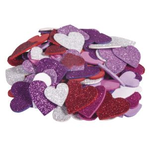 Foam rubber Hearts Glitter, 2+3cm ø