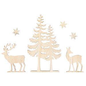 Motifs en bois Arbre et cerf, FSC 100%