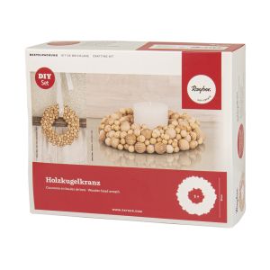 Kit : Couronne en boules de bois, 20cm ø