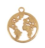Metallic pendant World map, 18mm ø, gold