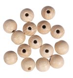 Boules en bois brut, percées, ø 15mm