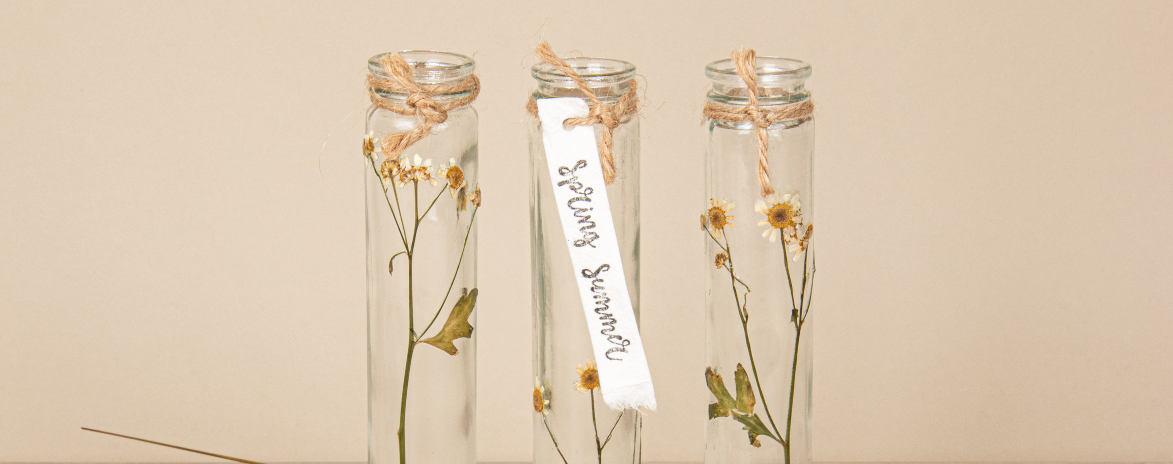 Vase trio with pressed flowers