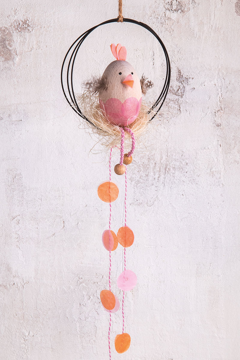 Anneau métallique avec poule en bois