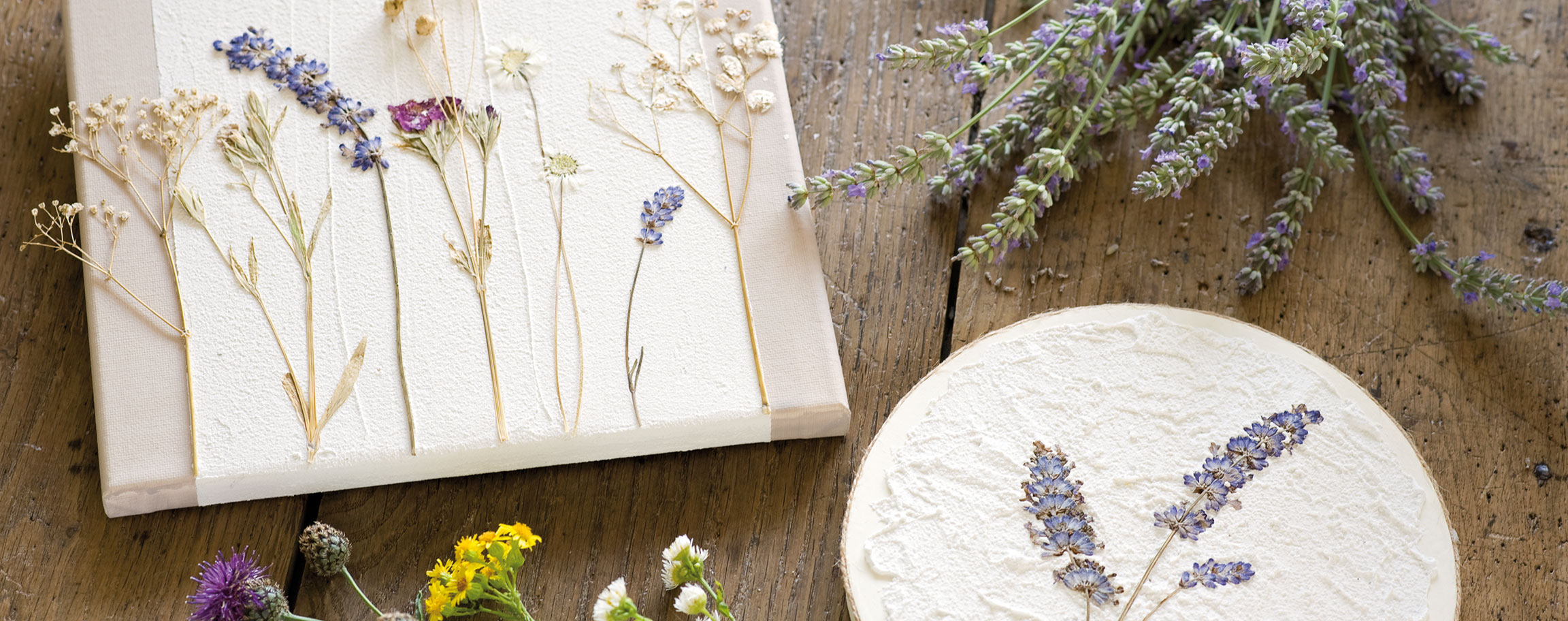 Pressed flowers on canvas