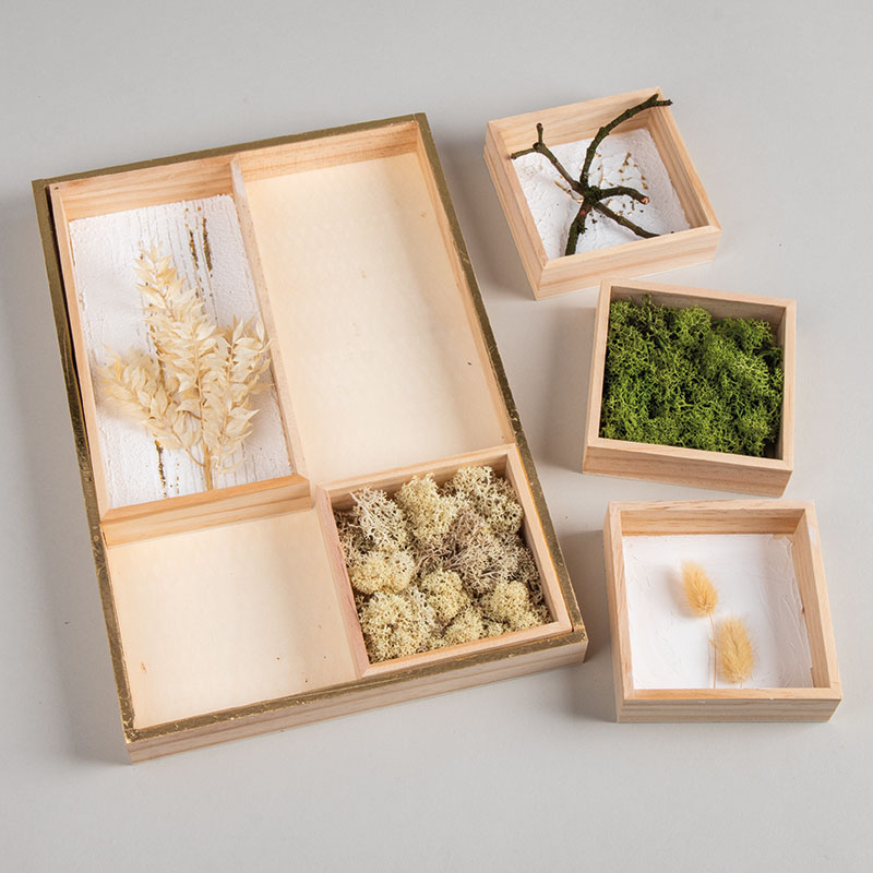 Holz-Tablett-Set mit Naturmaterialien