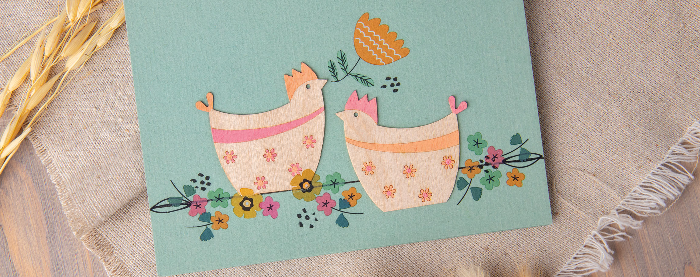 Carte avec poules en bois plaqué